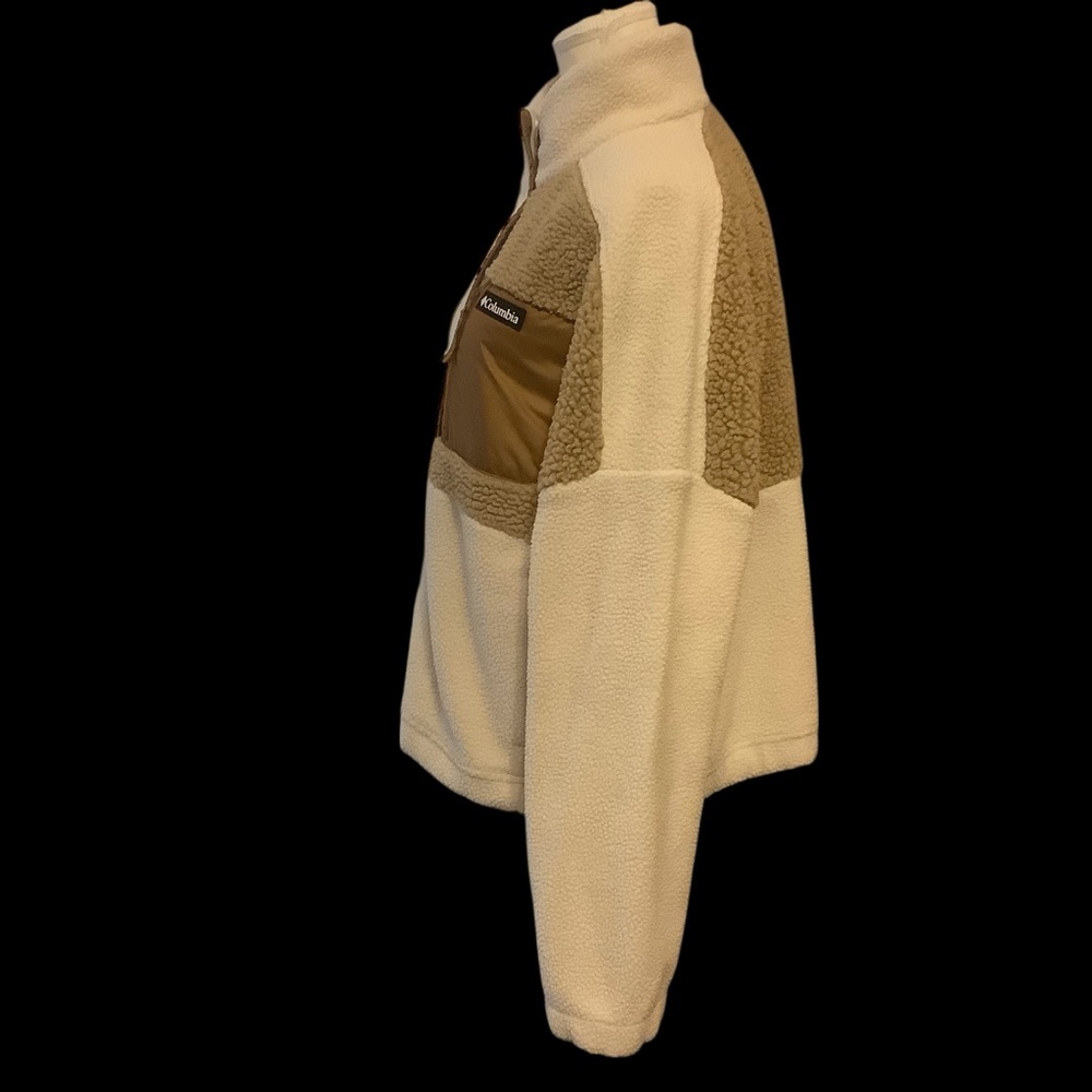Columbia Cream and Olive Green Sherpa Fleece Pullover - Picture 3 of 11